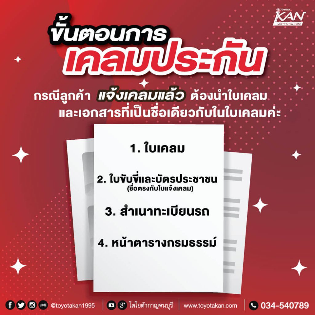 ประกันภัย เคลมรถง่ายๆ ที่โตโยต้ากาญจนบุรี จะต้องใช้เอกสารอะไรบ้าง ประกันภัย เคลมรถง่ายๆ ที่โตโยต้ากาญจนบุรี จะต้องใช้เอกสารอะไรบ้าง